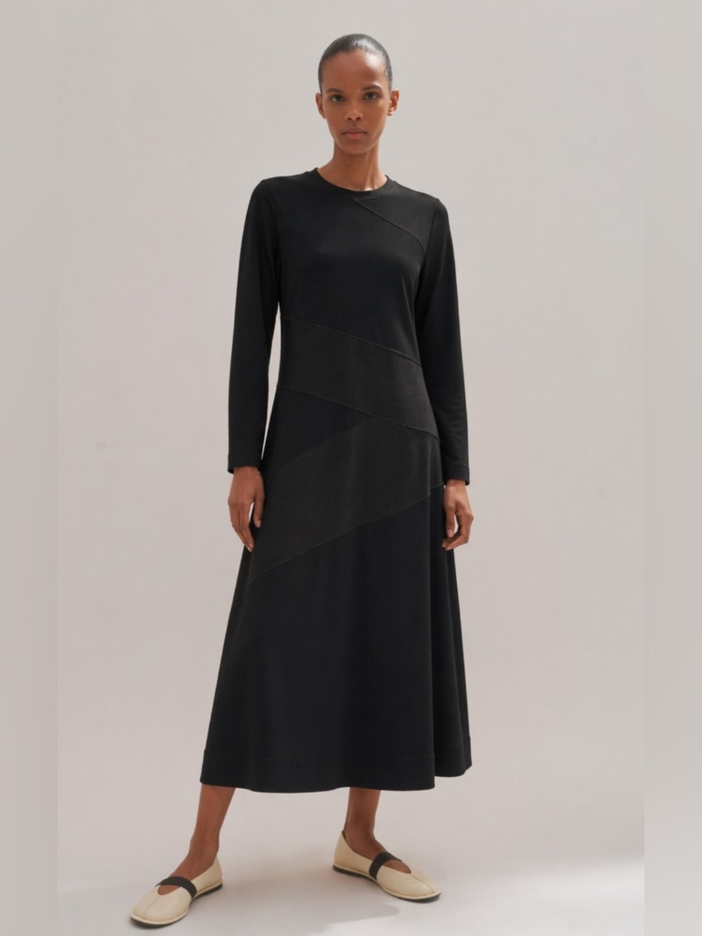 ME+EM Women Midi Maxi Dress UK 16 US 12 Fit Flare Long Sleeve Black Whimsigoth